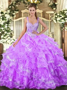 Nice Sleeveless Beading and Ruffled Layers Lace Up Ball Gown Prom Dress