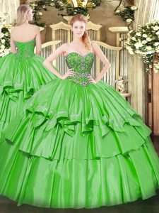 Sleeveless Floor Length Beading and Ruffled Layers Lace Up Quinceanera Dresses