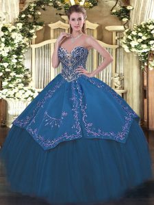 Blue Sweetheart Lace Up Beading and Embroidery 15 Quinceanera Dress Sleeveless
