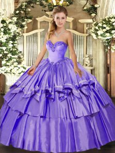 High Class Organza and Taffeta Sleeveless Floor Length 15 Quinceanera Dress and Beading and Ruffled Layers