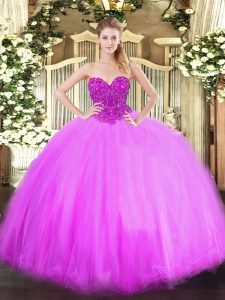 Tulle Sweetheart Sleeveless Lace Up Beading Ball Gown Prom Dress in Lilac