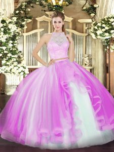 Simple Scoop Sleeveless Tulle Quinceanera Dress Lace and Ruffles Zipper