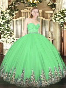 Green Ball Gowns Tulle Sweetheart Sleeveless Beading and Lace and Appliques Floor Length Zipper Sweet 16 Quinceanera Dress