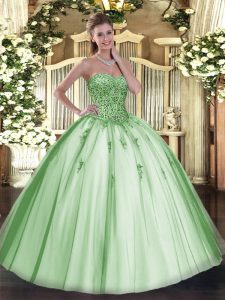 Beading and Appliques Quince Ball Gowns Apple Green Lace Up Sleeveless Floor Length