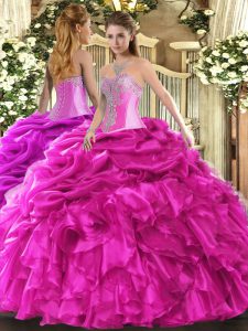 Romantic Sleeveless Lace Up Floor Length Beading and Ruffles and Pick Ups Quinceanera Gown