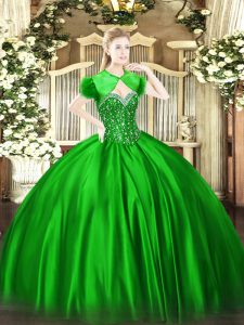 Wonderful Green Ball Gowns Beading Sweet 16 Quinceanera Dress Lace Up Satin Sleeveless Floor Length