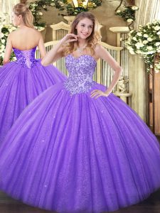 Appliques Sweet 16 Quinceanera Dress Lavender Lace Up Sleeveless Floor Length