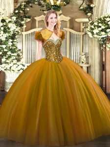 Colorful Brown 15th Birthday Dress Military Ball and Sweet 16 and Quinceanera with Beading Sweetheart Sleeveless Lace Up
