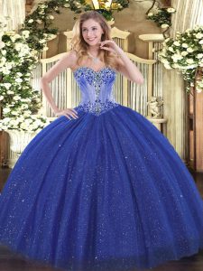 On Sale Sleeveless Beading Lace Up Sweet 16 Dresses with Royal Blue