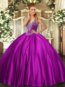 Straps Sleeveless Satin 15 Quinceanera Dress Beading Lace Up