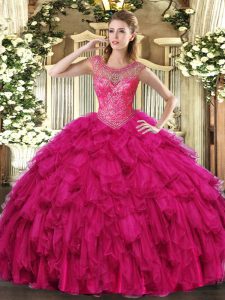 Edgy Sleeveless Beading and Ruffles Lace Up Quince Ball Gowns