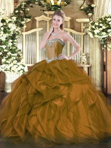 Brown Sleeveless Organza Lace Up Vestidos de Quinceanera for Military Ball and Sweet 16 and Quinceanera