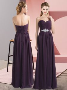 Designer Floor Length Empire Sleeveless Dark Purple Prom Evening Gown Lace Up