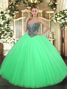 Sweetheart Sleeveless Sweet 16 Dresses Floor Length Beading Green Tulle