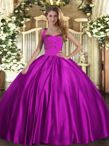 Adorable Sleeveless Floor Length Ruching Lace Up Vestidos de Quinceanera with Fuchsia