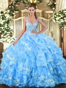Sweet Floor Length Ball Gowns Sleeveless Baby Blue Sweet 16 Quinceanera Dress Lace Up