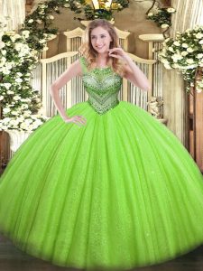 Custom Made Scoop Sleeveless Lace Up Quinceanera Dress Tulle and Sequined