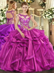 Wonderful Organza Sleeveless Floor Length Quinceanera Gown and Beading and Appliques and Ruffles