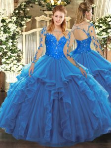 Stunning Long Sleeves Lace and Ruffles Lace Up Vestidos de Quinceanera