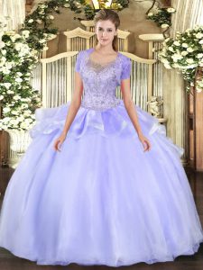 Organza and Tulle Sleeveless Floor Length Quinceanera Gowns and Beading and Ruffles