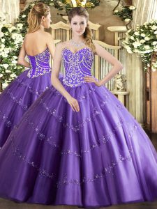Dramatic Lavender Sleeveless Floor Length Beading and Appliques Lace Up 15th Birthday Dress