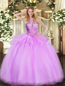 Modest Lilac Sleeveless Beading Floor Length Sweet 16 Quinceanera Dress