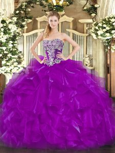 Top Selling Sleeveless Beading and Ruffles Lace Up Sweet 16 Quinceanera Dress