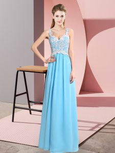 Amazing Floor Length Empire Sleeveless Baby Blue Prom Dress Zipper