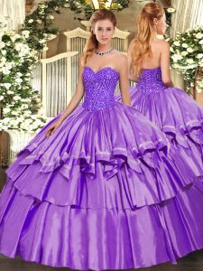 Comfortable Lavender Sleeveless Organza and Taffeta Lace Up Sweet 16 Dress for Military Ball and Sweet 16 and Quinceanera