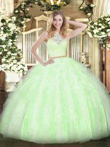 Designer Yellow Green Zipper 15 Quinceanera Dress Lace and Ruffles Sleeveless Floor Length