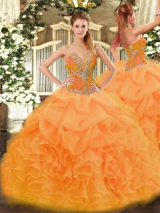 Elegant Floor Length Orange Quinceanera Gowns Sweetheart Sleeveless Lace Up