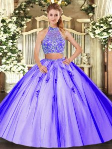 Elegant Tulle Sleeveless Floor Length Quinceanera Gowns and Beading