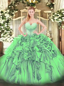 Flirting Lace Up Sweetheart Beading and Ruffles Quinceanera Dresses Organza Sleeveless