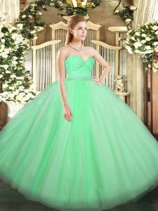 Sweetheart Sleeveless Zipper Ball Gown Prom Dress Apple Green Tulle