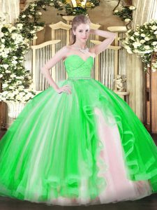 Ball Gowns Sweet 16 Dress Green Sweetheart Tulle Sleeveless Floor Length Zipper