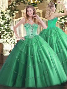 Floor Length Lace Up Sweet 16 Quinceanera Dress Turquoise for Sweet 16 and Quinceanera with Beading and Appliques