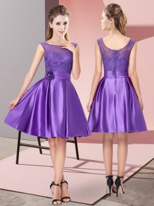 Purple Bateau Zipper Lace and Hand Made Flower Dress for Prom Sleeveless