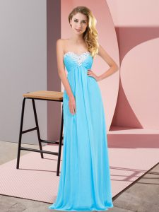 Cute Aqua Blue Sleeveless Ruching Floor Length Prom Dress