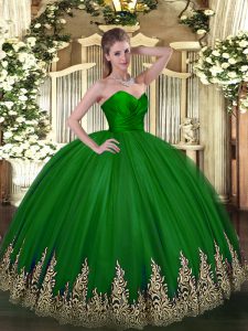 Green Sweetheart Neckline Appliques Quinceanera Gowns Sleeveless Zipper