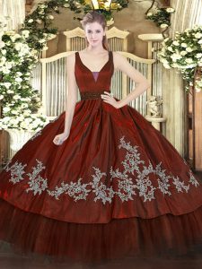Sleeveless Floor Length Beading and Embroidery Zipper Quinceanera Gown with Wine Red
