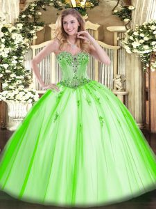 On Sale Tulle Sleeveless Floor Length Quinceanera Gown and Beading and Appliques