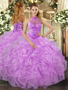 Luxury Floor Length Lace Up Quinceanera Dresses Lavender for Sweet 16 and Quinceanera with Beading and Ruffles
