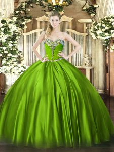 Ball Gowns Satin Sweetheart Sleeveless Beading Floor Length Lace Up 15 Quinceanera Dress