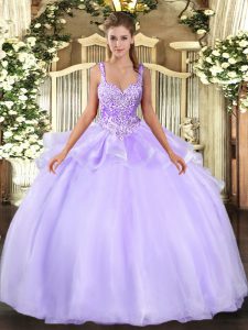 Beading Ball Gown Prom Dress Lavender Lace Up Sleeveless Floor Length