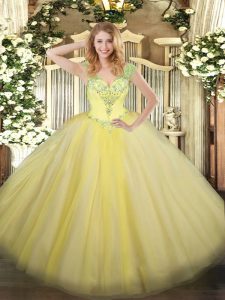 Free and Easy V-neck Sleeveless Tulle Sweet 16 Quinceanera Dress Beading Lace Up