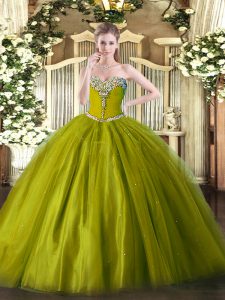 Olive Green Quinceanera Dress Military Ball and Sweet 16 and Quinceanera with Beading Sweetheart Sleeveless Lace Up