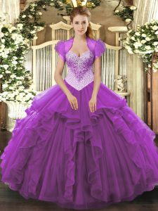 Pretty Eggplant Purple Quince Ball Gowns Military Ball and Sweet 16 and Quinceanera with Beading Sweetheart Sleeveless Lace Up