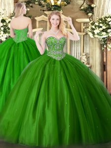 On Sale Sweetheart Sleeveless Tulle 15 Quinceanera Dress Beading Lace Up
