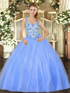 Edgy Baby Blue Sleeveless Organza Lace Up Quinceanera Dresses for Sweet 16 and Quinceanera