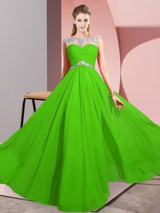 Beading Prom Party Dress Green Clasp Handle Sleeveless Floor Length